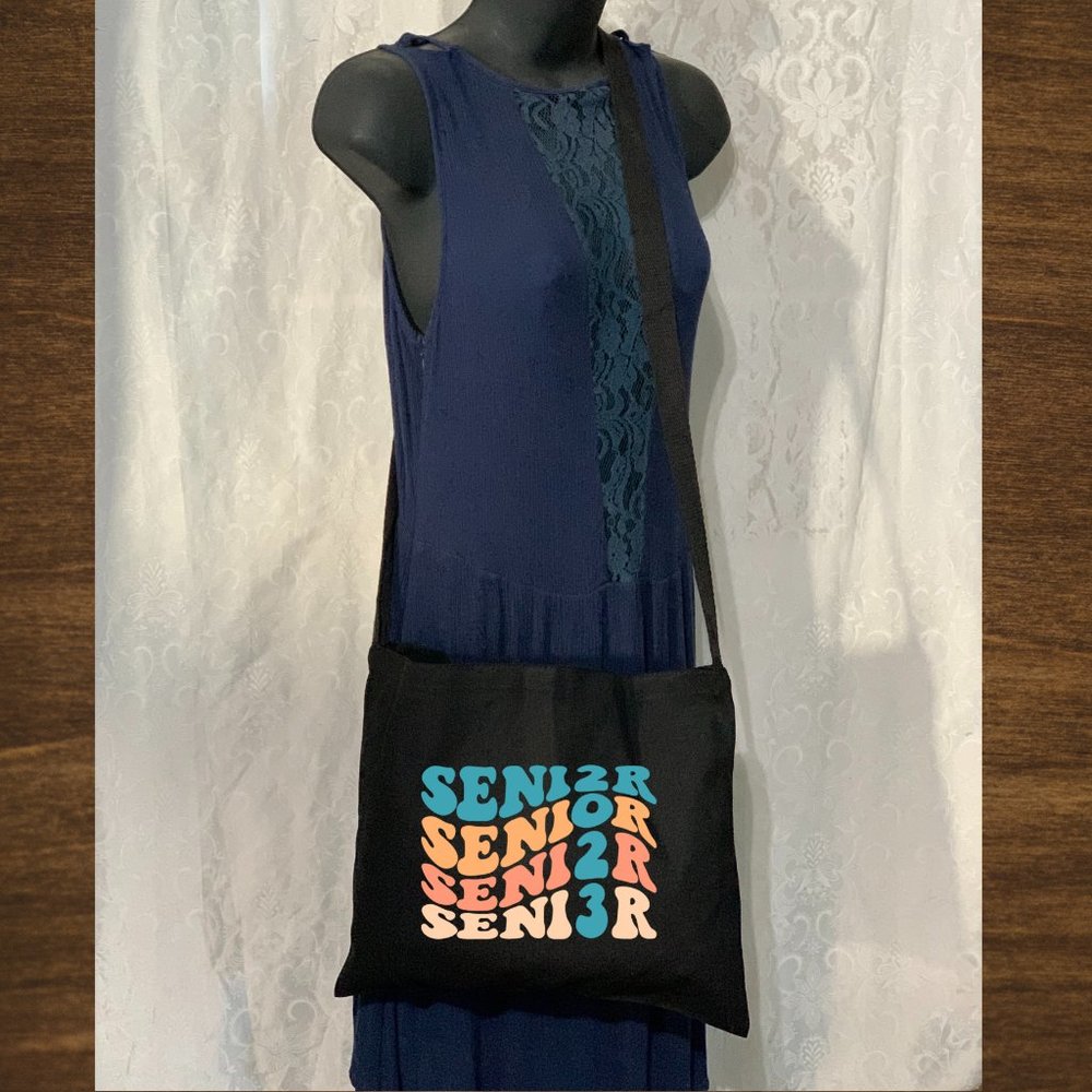 Senior Class of 2023 Grad Crossbody Messenger Canvas Tote Bag with Long Straps